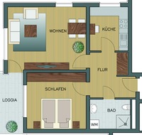 Grundrisszeichnung der Zweipersonenwohnung