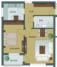 Grundrisszeichnung der Zweipersonen-Apartments