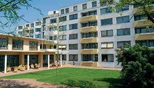 Blick auf das Gebäude in der Hammersteinstraße von der Gartenseite.